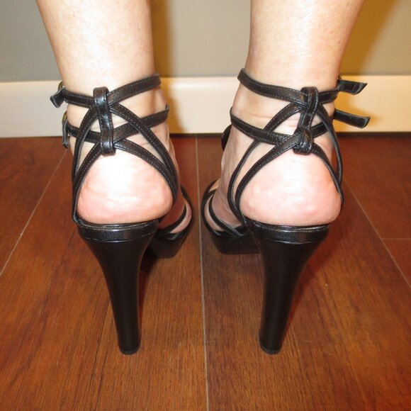 NNB ALEXANDER MCQUEEN Black "Heart" Double Ankle T Strap High Sandals - Picture 7 of 16